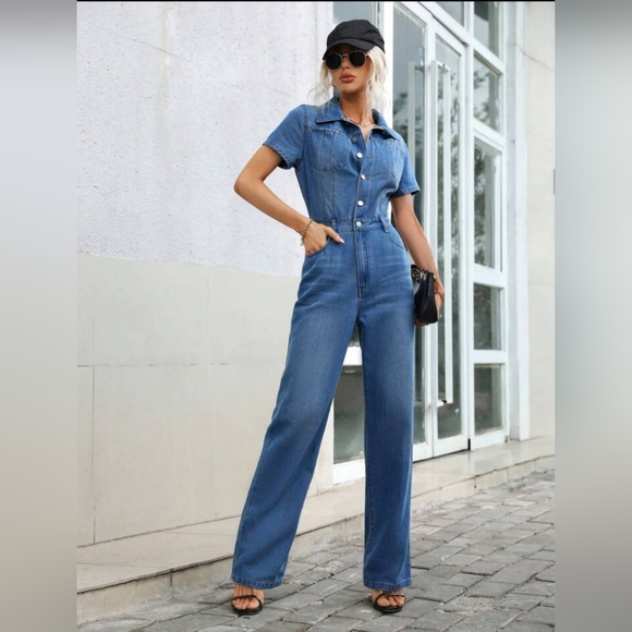 SHEIN Essnce Button Front Denim Jumpsuit - Picture 2 of 14